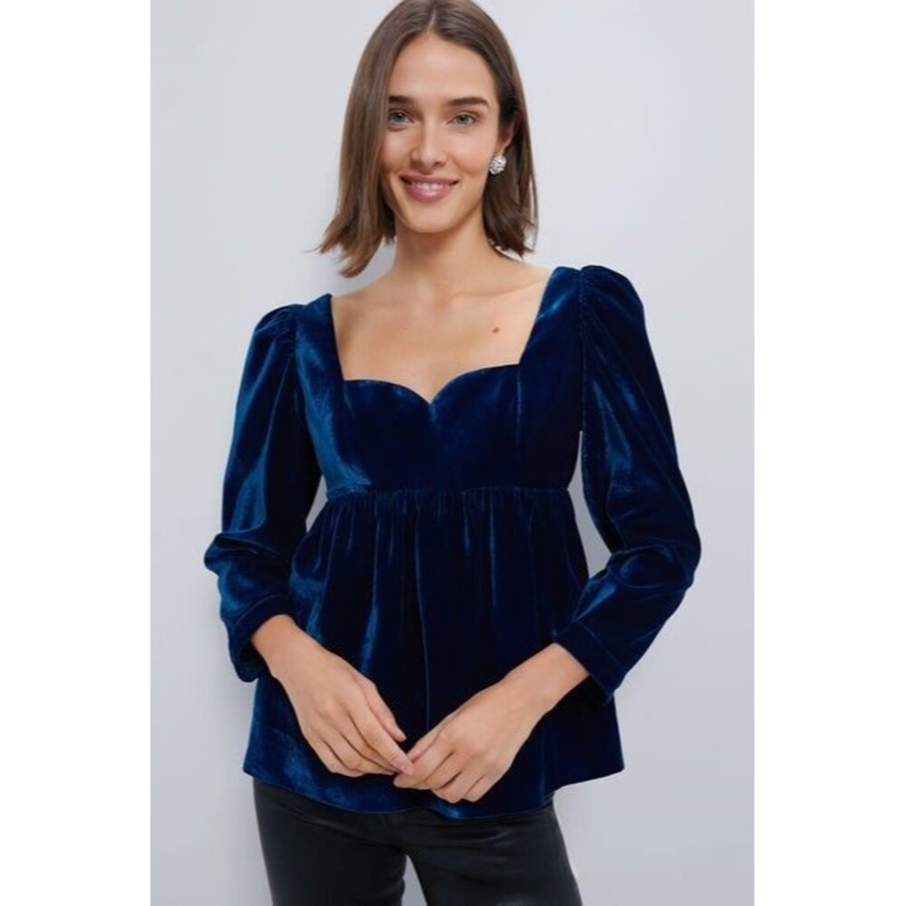 Tuckernuck Navy Velvet Blouse
